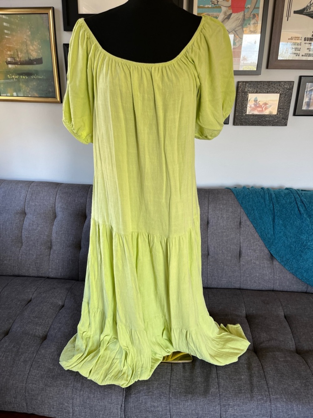 Lisa Says Gah Lime Tiered Maxi Dress size L